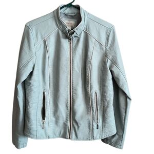 Chico's Soft Blue Faux Leather Motorcycle Jacket Size 1 (US Size S/8)
